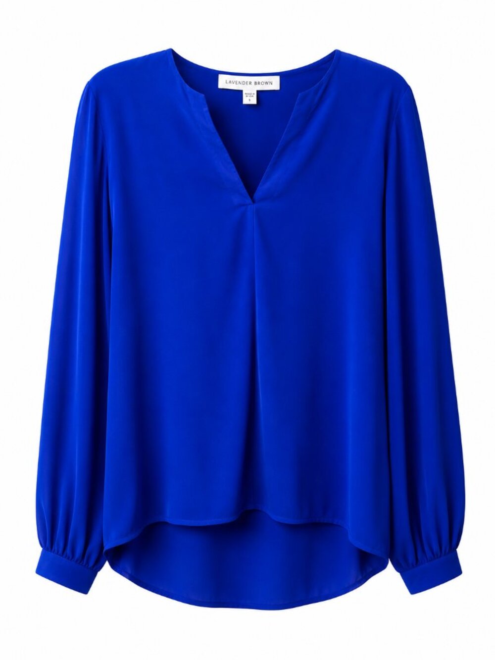 💙 Lavender Brown Cobalt Blue Split Neck Blouse | Size Small | Made in USA
